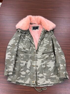 ONCI Pink Fur-Trim Camo Parka Jacket